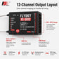 FlySky FS-SR12 RC receiver with front labels and side output channel ports