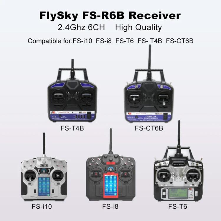 FlySky FS-R6B receiver compatibility chart with FlySky transmitters (FS-T4B/FS-T6)