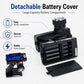 Black RC transmitter with open battery compartment and removable battery cover