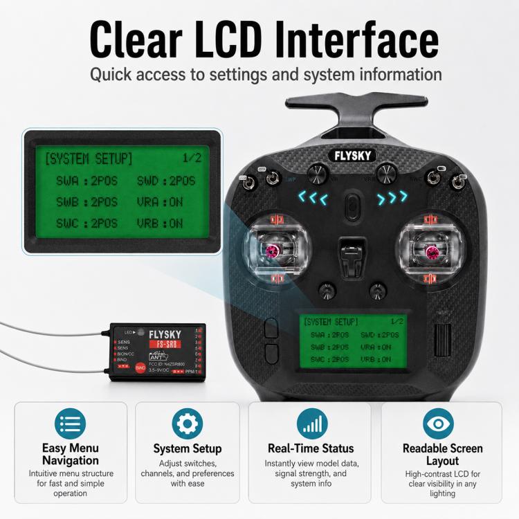 FlySky FS-ST8 RC transmitter with clear green LCD screen and controls
