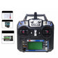 FlySky RC transmitter controller with front panel LCD, side switches, and dual joysticks