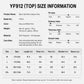 YF912 men's golf polo size information chart with measurements and material