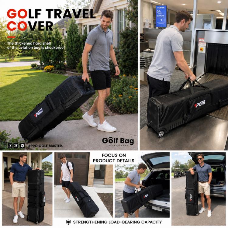 PGM HKB022 Foldable Impact Resistant ABS Hard Shell Wheeled Golf Travel Bag