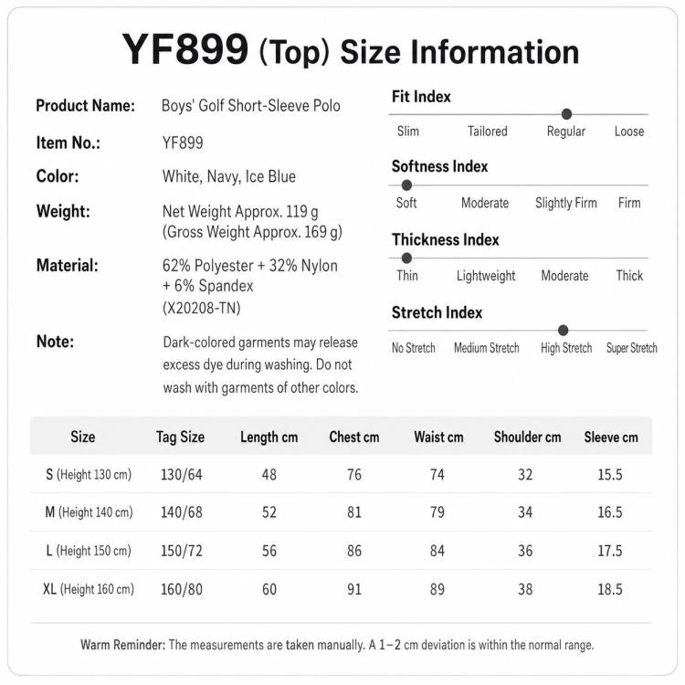 PGM YF881 Boy Short Sleeve Breathable Golf Shirt, S, M, L, XL