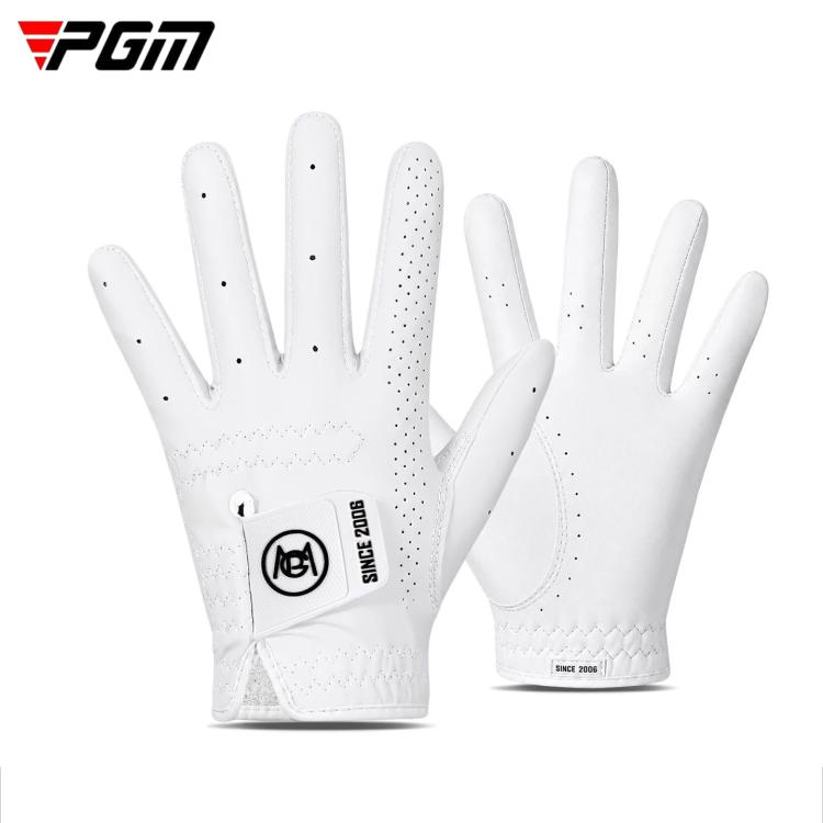 White kids golf gloves with perforated finger panels and padded palm