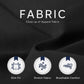 Black quick-dry fabric swatch with knit texture, stretch and breathable comfort icons