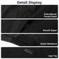 Black golf shorts details: embroidered pocket, smooth zipper, elastic waistband, logo tag