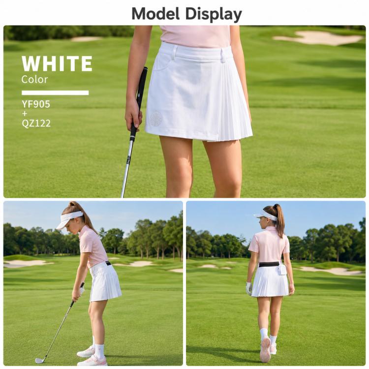 White girls pleated golf skort with elastic waist and built-in shorts