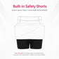 White skort with built-in safety shorts shown beneath the skirt