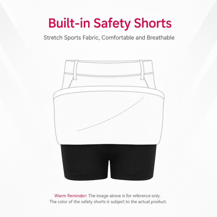 White skort with built-in safety shorts shown beneath the skirt