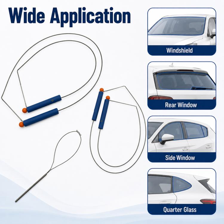 Car stereo removal wire puller set with multiple wire loops and blue handles with orange tips