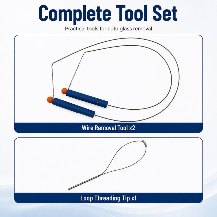 Car stereo removal wire puller set with two wire tools and a loop threading tip