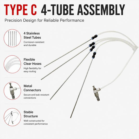 Pneumatic Carbon Deposit Cleaning Tool, 4-Tube Car Engine Carbon Cleaning Kit, Type C