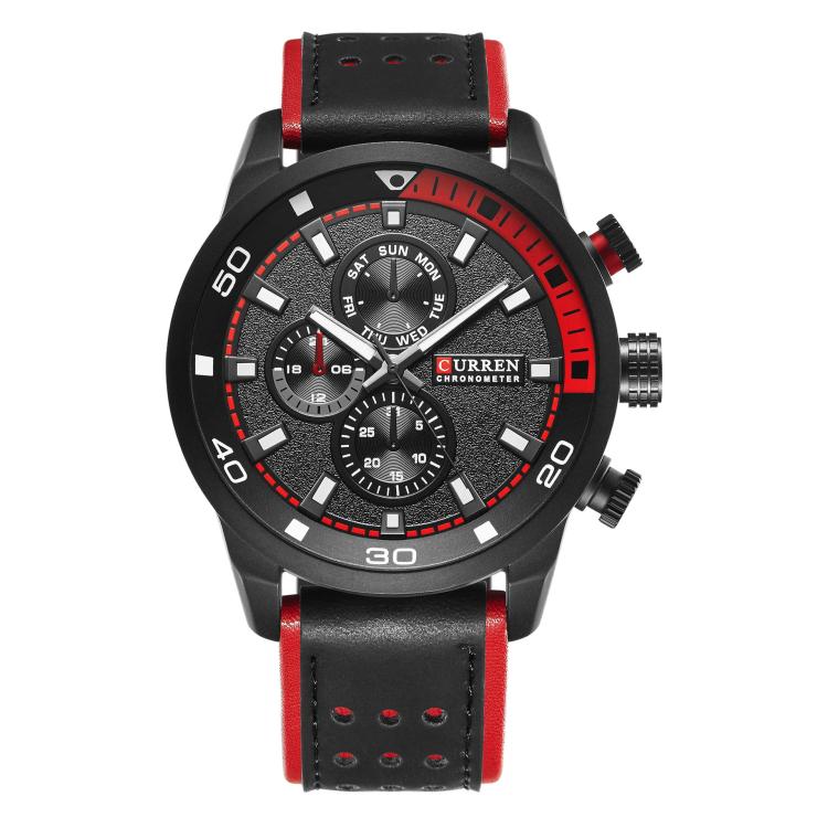 CURREN M8250 Men Quartz Watch with Leather Strap & Analog Display