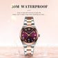 Women’s quartz watch with brown dial, Roman numerals, calendar window, stainless steel bracelet