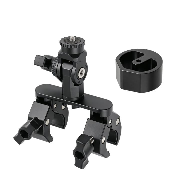 Black pole clamp mount with adjustable arm and mounting screw base