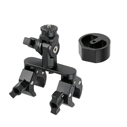 Black pole clamp mount with adjustable arm and mounting screw base