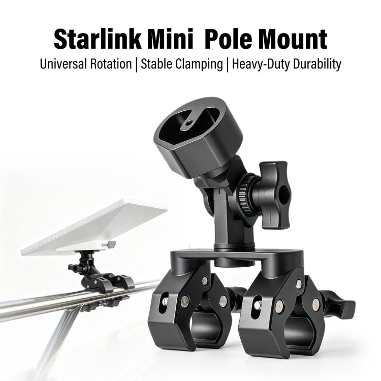 Black pole clamp mount with dual crab clamps and rotating head for tubing
