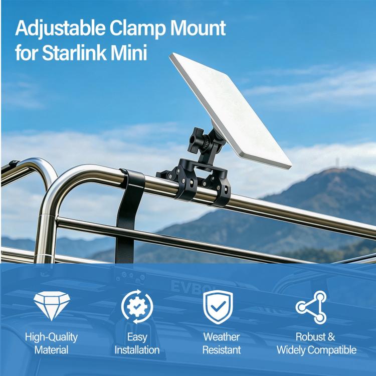 Black pole clamp mount attached to a tubular railing with adjustable bracket