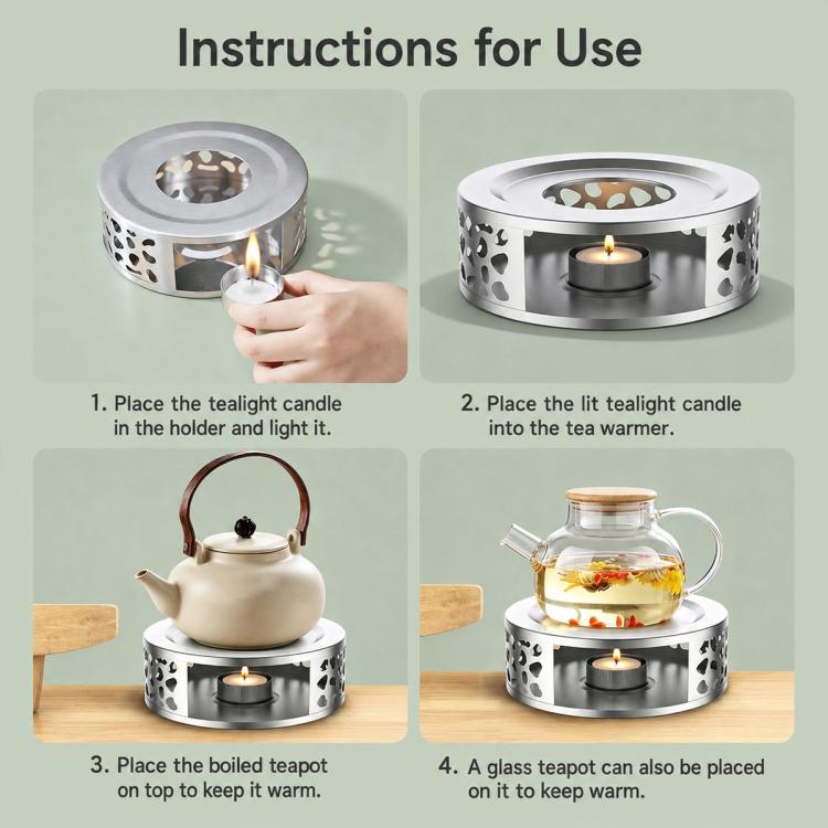 LsCook Stainless Steel Tea Warmer Candle-Heated Base