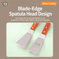 Two stainless steel spatula heads with angled blade edges and wooden handles
