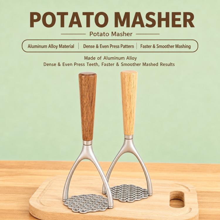 LsCook Potato Masher with Oak Handle Multifunctional Kitchen Tool