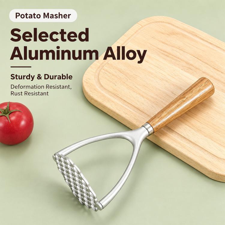 LsCook Potato Masher with Oak Handle Multifunctional Kitchen Tool