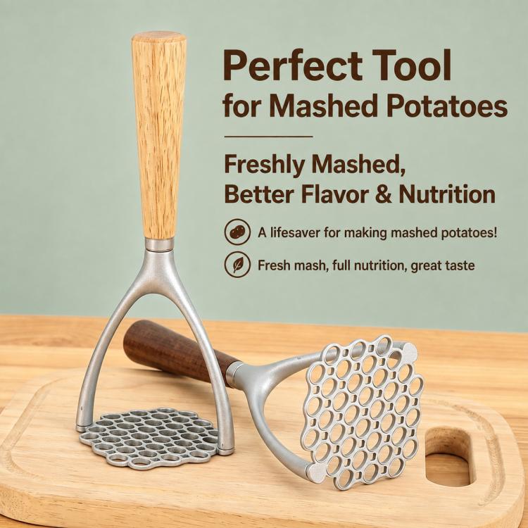 LsCook Potato Masher with Oak Handle Multifunctional Kitchen Tool
