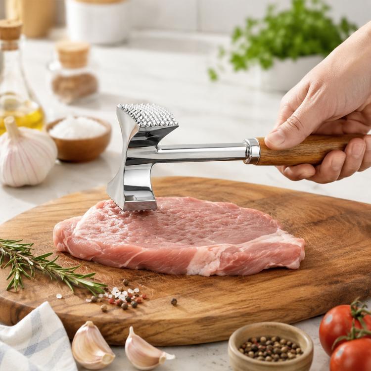 LsCook Kitchen Steak Hammer Double-sided Meat Tenderizing Mallet, Mirror-Finish, Matte-Finish
