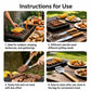 BBQ tool set in use with grill fork and spatula on outdoor cooking surfaces