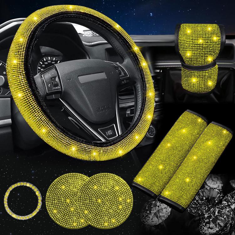 7 in 1 Set Car Diamond Studded Steering Wheel Cover, Diameter: 38cm