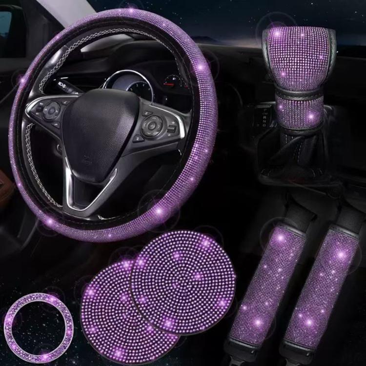7 in 1 Set Car Diamond Studded Steering Wheel Cover, Diameter: 38cm