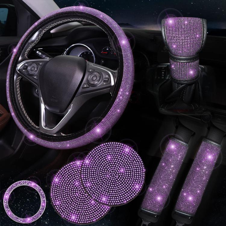 7 in 1 Set Car Diamond Studded Steering Wheel Cover, Diameter: 38cm