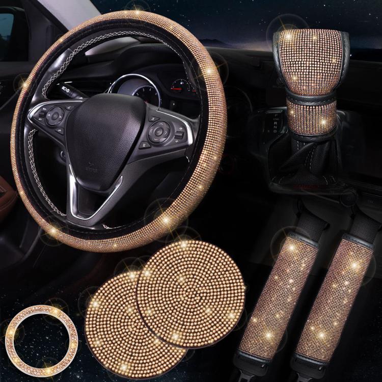 7 in 1 Set Car Diamond Studded Steering Wheel Cover, Diameter: 38cm
