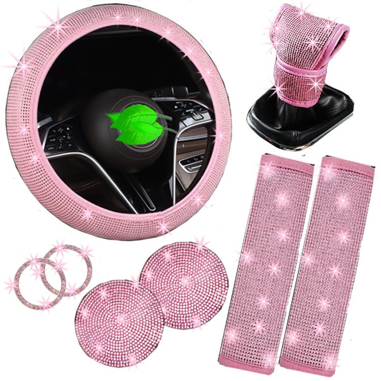 7 in 1 Set Car Diamond Studded Steering Wheel Cover, Diameter: 38cm