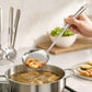 Stainless steel skimmer ladle with perforated bowl for straining fried foods