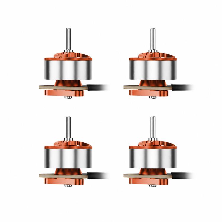 Brushless motor set with orange and silver housing, dual mounting shaft and prop arm