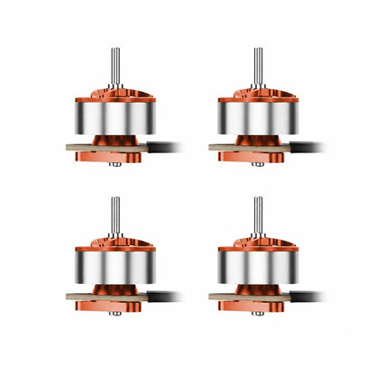 Brushless motor set with orange and silver housing, dual mounting shaft and prop arm