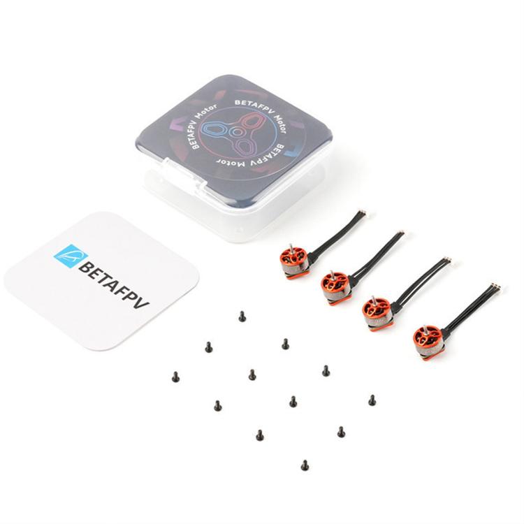 BETAFPV 0702 brushless motors set with 4 grey-orange motors, wires, screws, and pads
