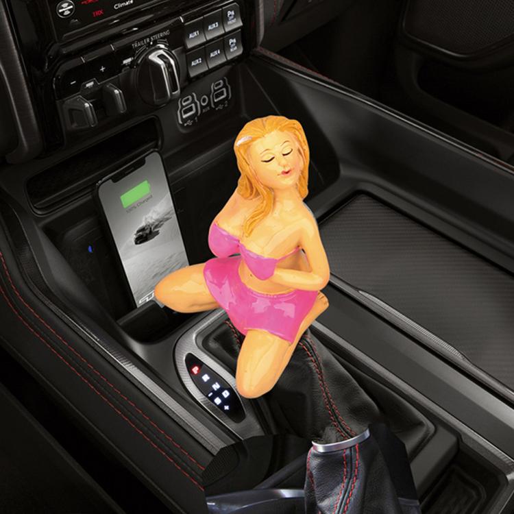 Car manual gear shift knob with glossy pink bikini figure topper