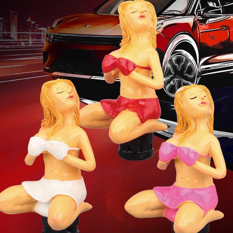 Car manual gear shift knobs with red and pink bikini figure toppers (set of 3)