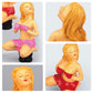 Car manual gear shift knob with pink and red bikini figure topper close-up views