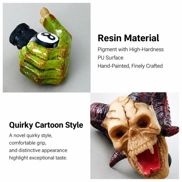Green resin ram skull gear shift knob with horned face and black base