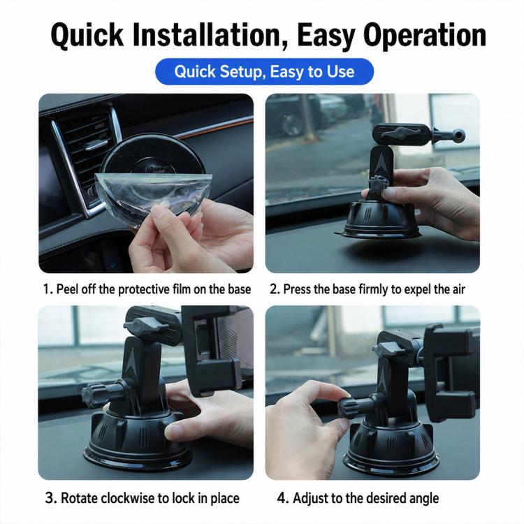 Dashboard suction base with clamp and adjustable arm for phone or tablet