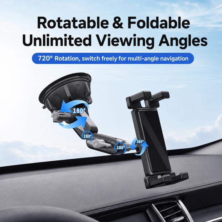 Car suction mount with foldable clamp, rotatable arm, and smartphone holder