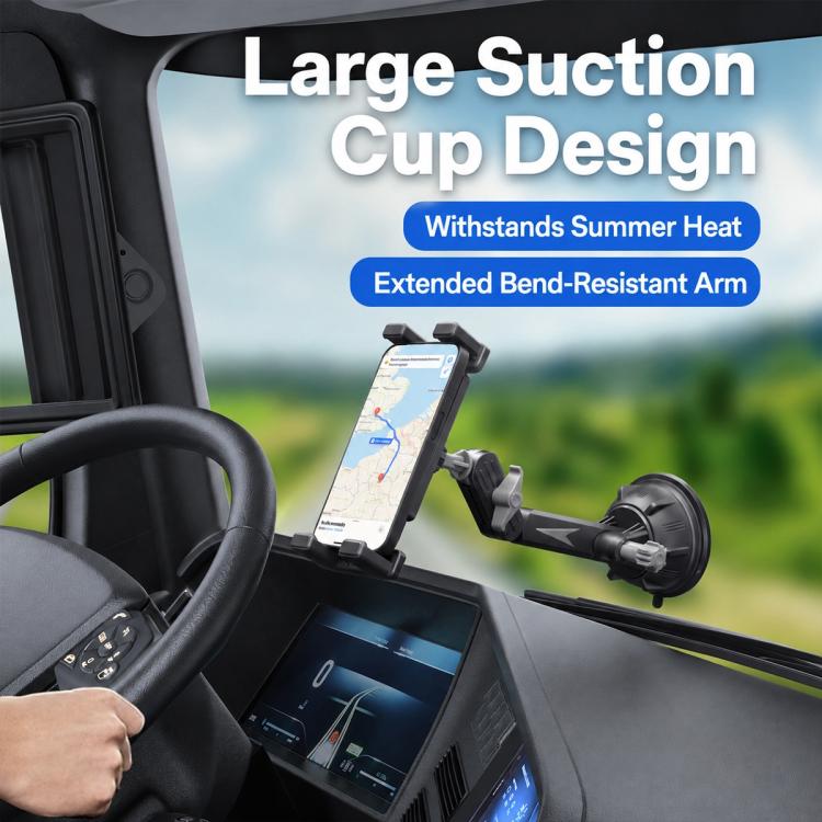Car phone suction holder with large suction cup design and dashboard mount arm