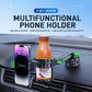 2-in-1 car phone holder with cup holder, holding a phone and an orange bottle