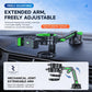 Car dashboard mount with adjustable arm and black suction base, phone cradle and cup