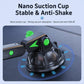 Black suction-cup car phone holder with anti-shake grip and green indicator accents