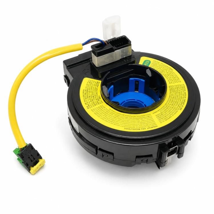 Steering wheel airbag clock spring spiral cable assembly with yellow housing, blue core, wiring